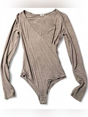 Garage Grey Long-Sleeve Wrap Bodysuit